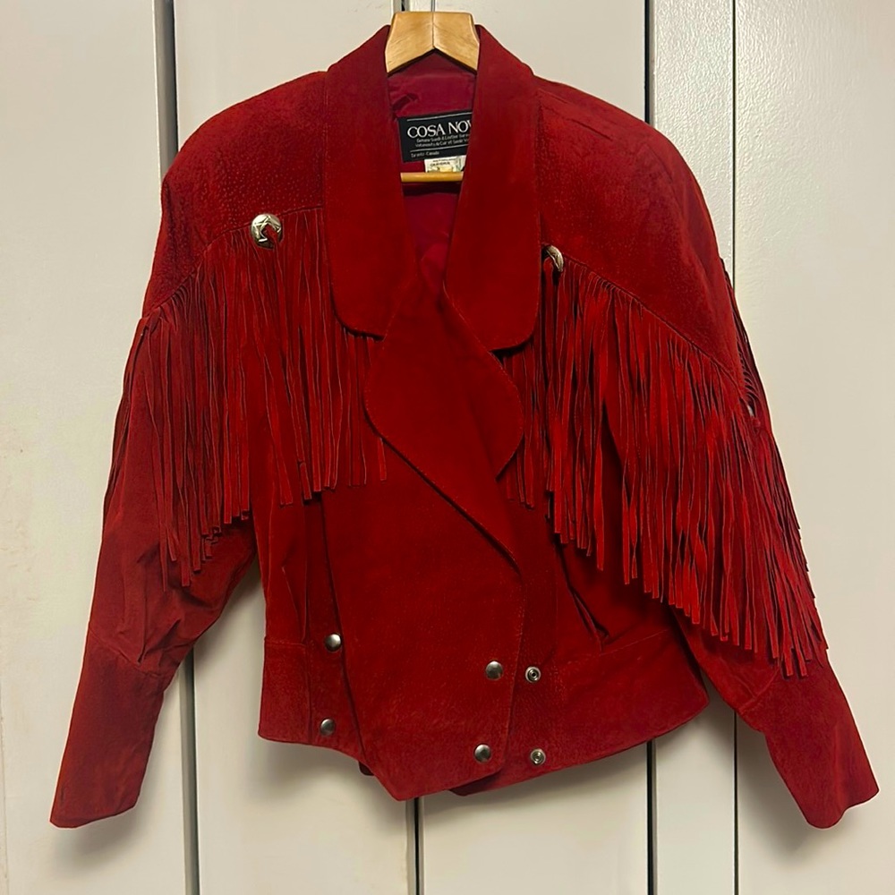Cherry red 🍒 80s fringe concho suede jacket